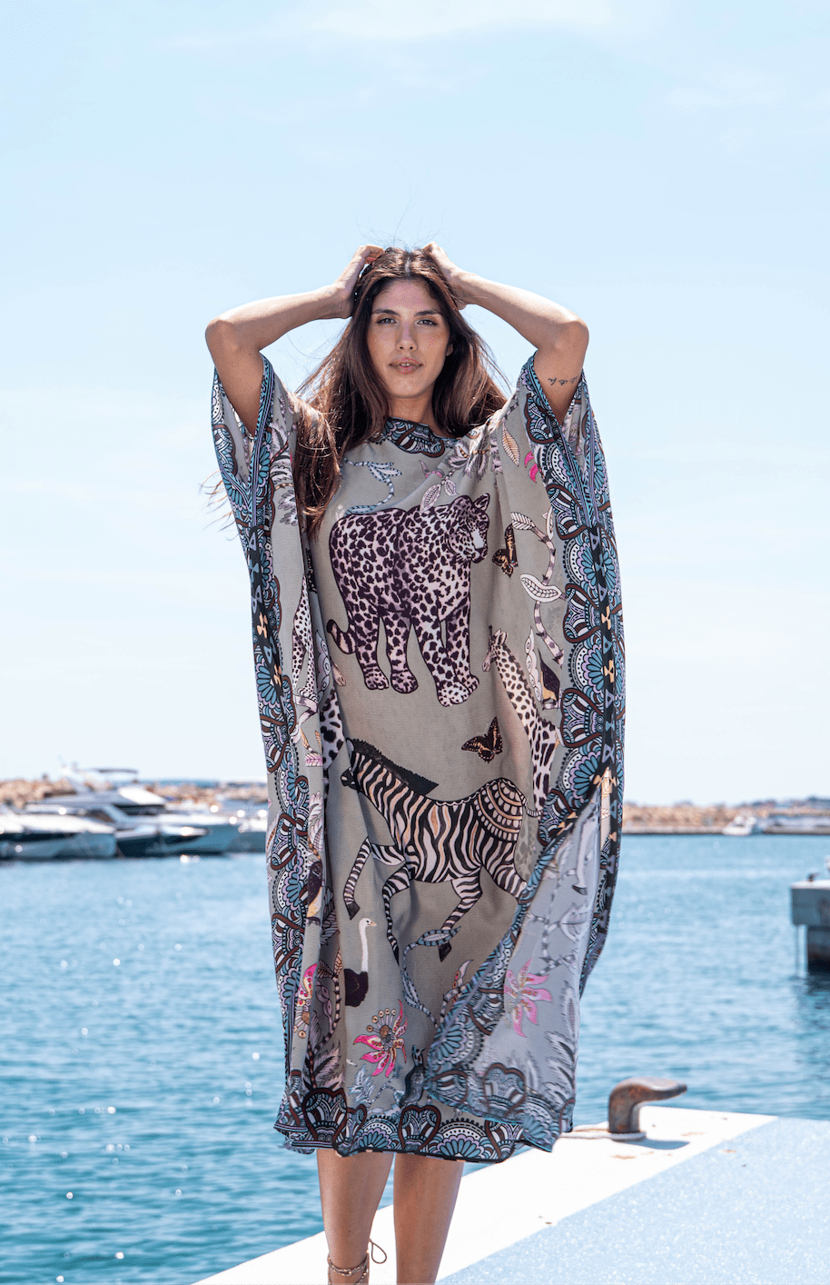 Wildlife taupe silk tunic - Peggell