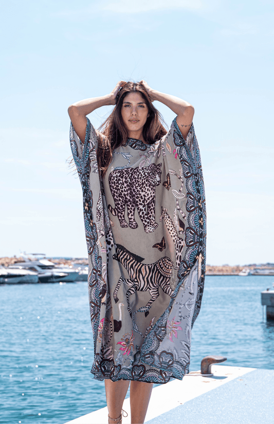 Wildlife taupe silk tunic - Peggell
