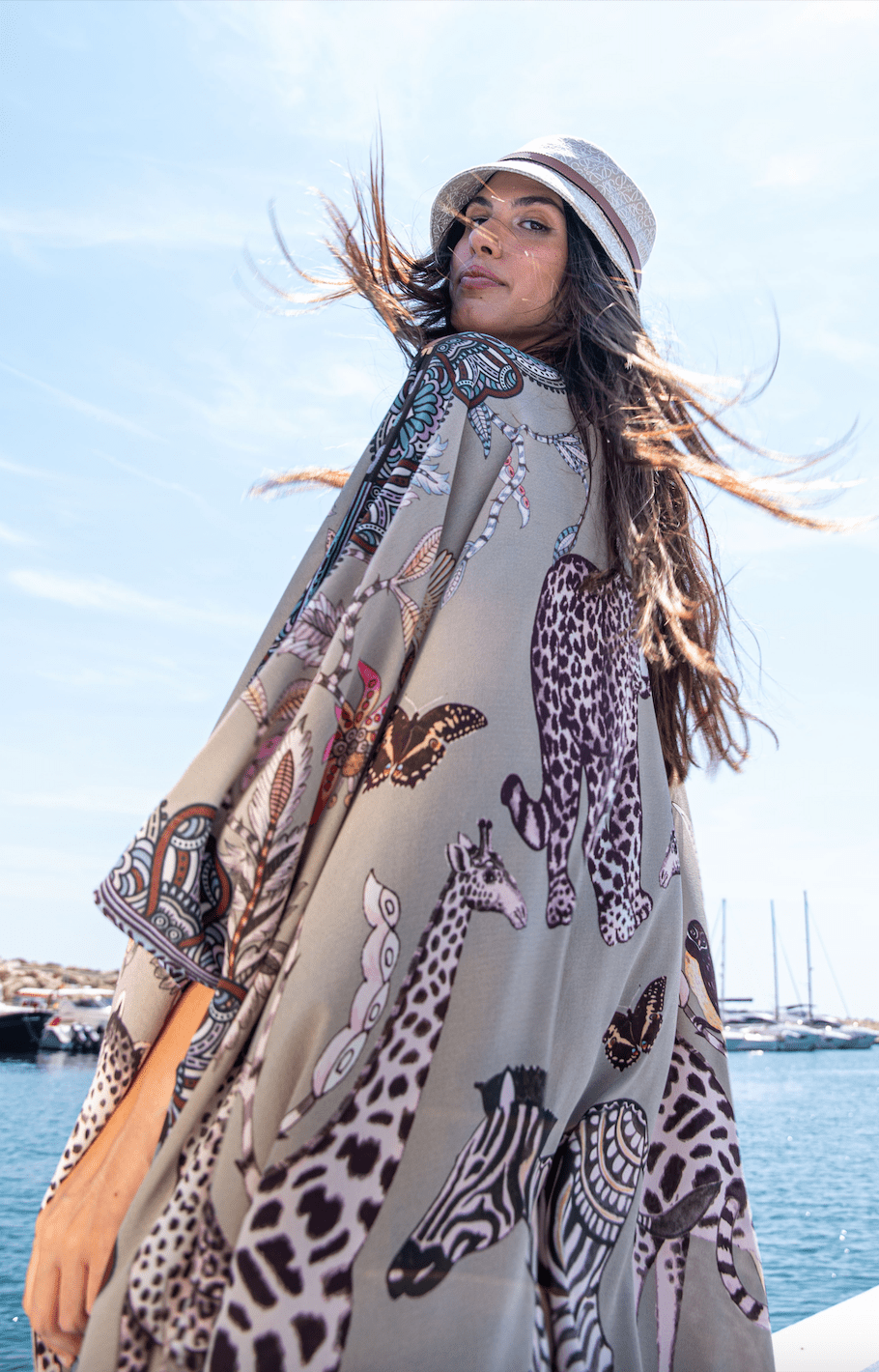 Wildlife taupe silk tunic - Peggell