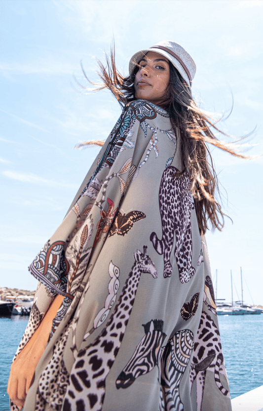 Wildlife taupe silk tunic - Peggell